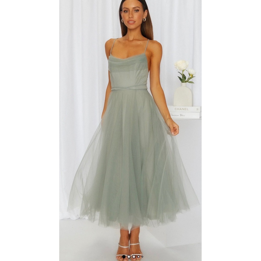 Hello Molly Sage Green Signal My Way Tulle Midi Dress - Medium/6 NWT